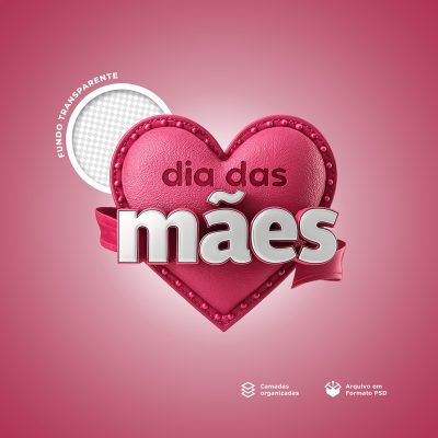 Selo 3D Dia Das Mães para Composição PSD