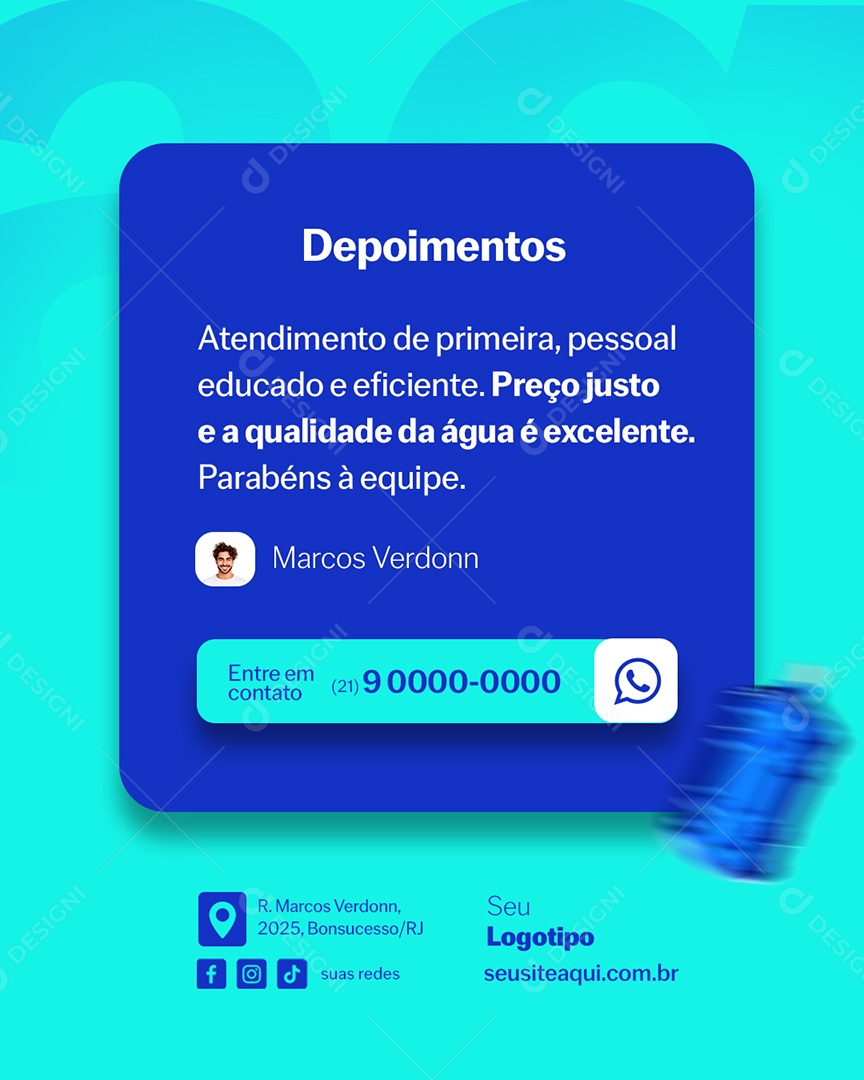 Distribuidora de Água Feedback Depoimentos Social Media PSD Editável