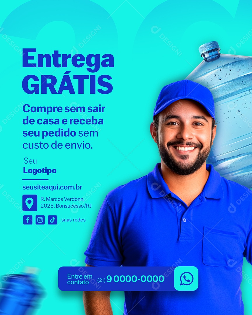 Distribuidora de Água Entrega Grátis Social Media PSD Editável