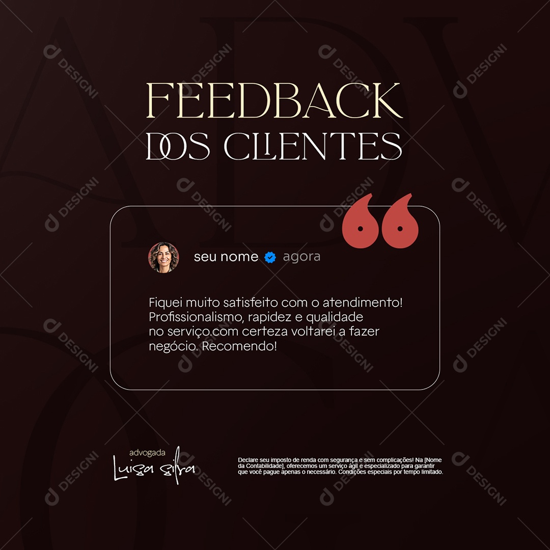 Advogado Feedback dos Clientes Social Media PSD Editável