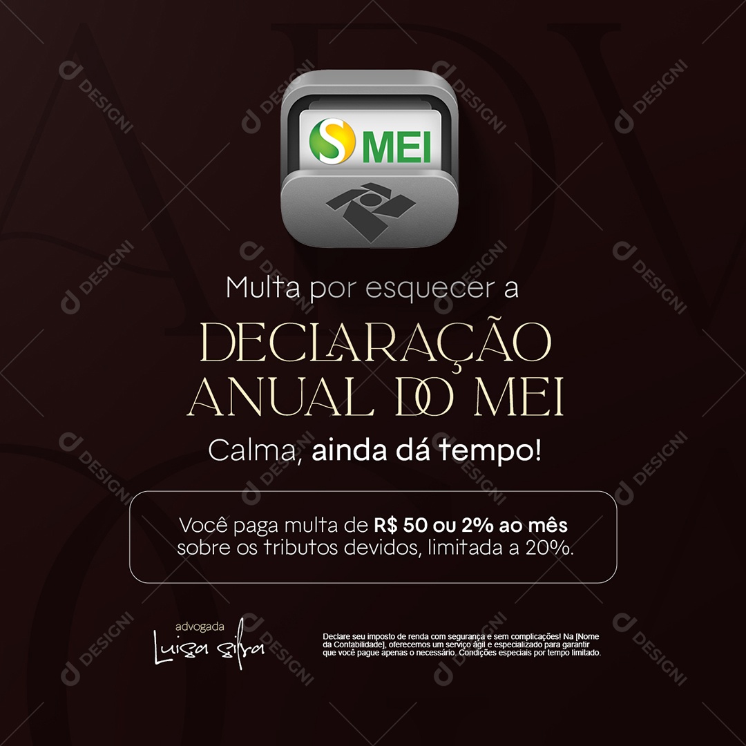 Advogado Multa por Esquecer a Declaração Anual do MEI Social Media PSD Editável
