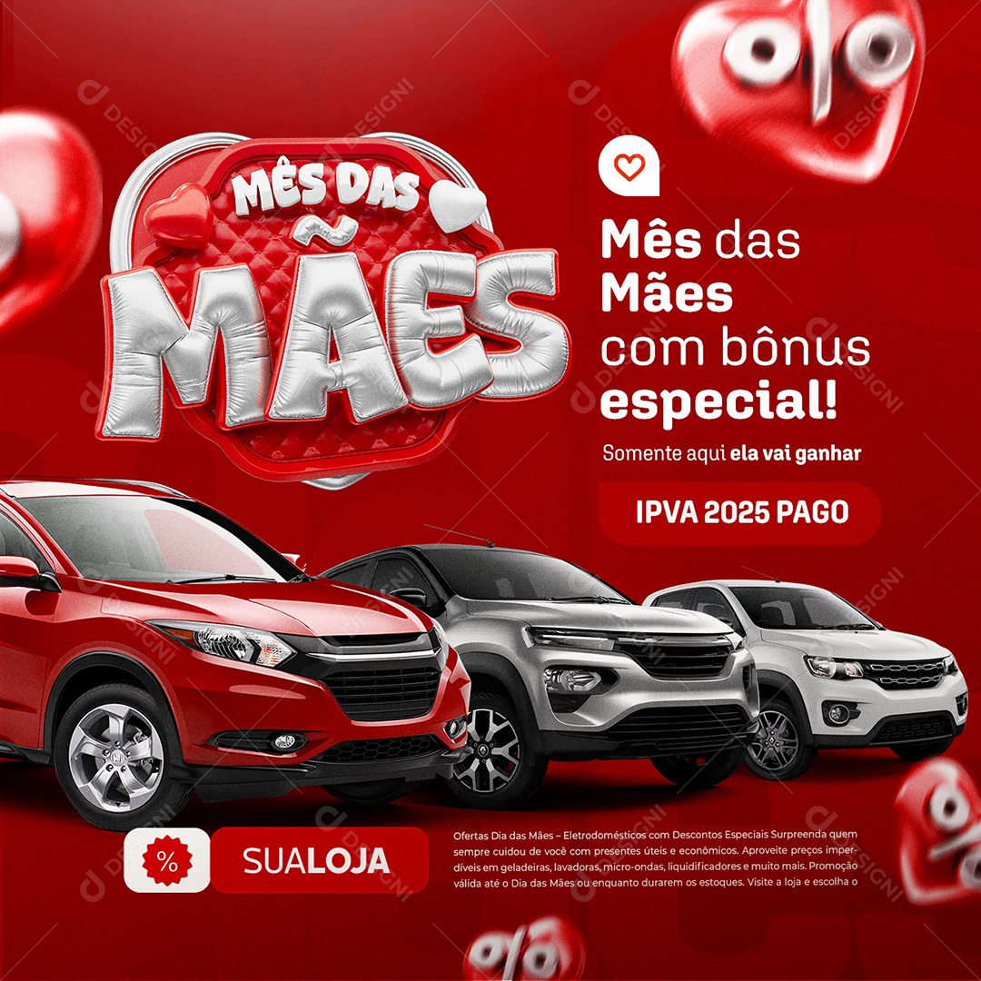 Mês das Mães Concessionária com Bônus Especial Social Media PSD Editável