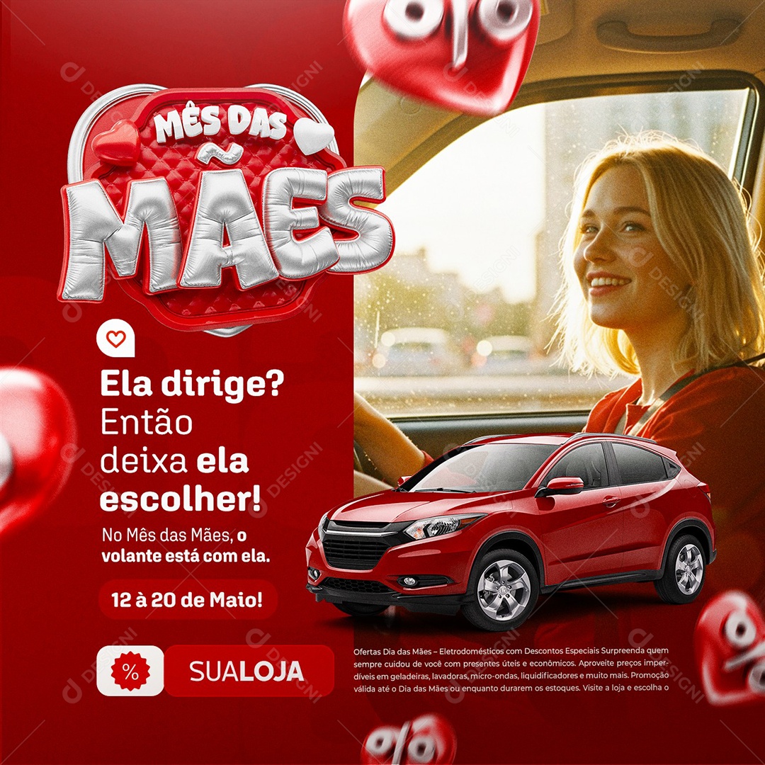 Mês das Mães Concessionária Ela Dirige Social Media PSD Editável