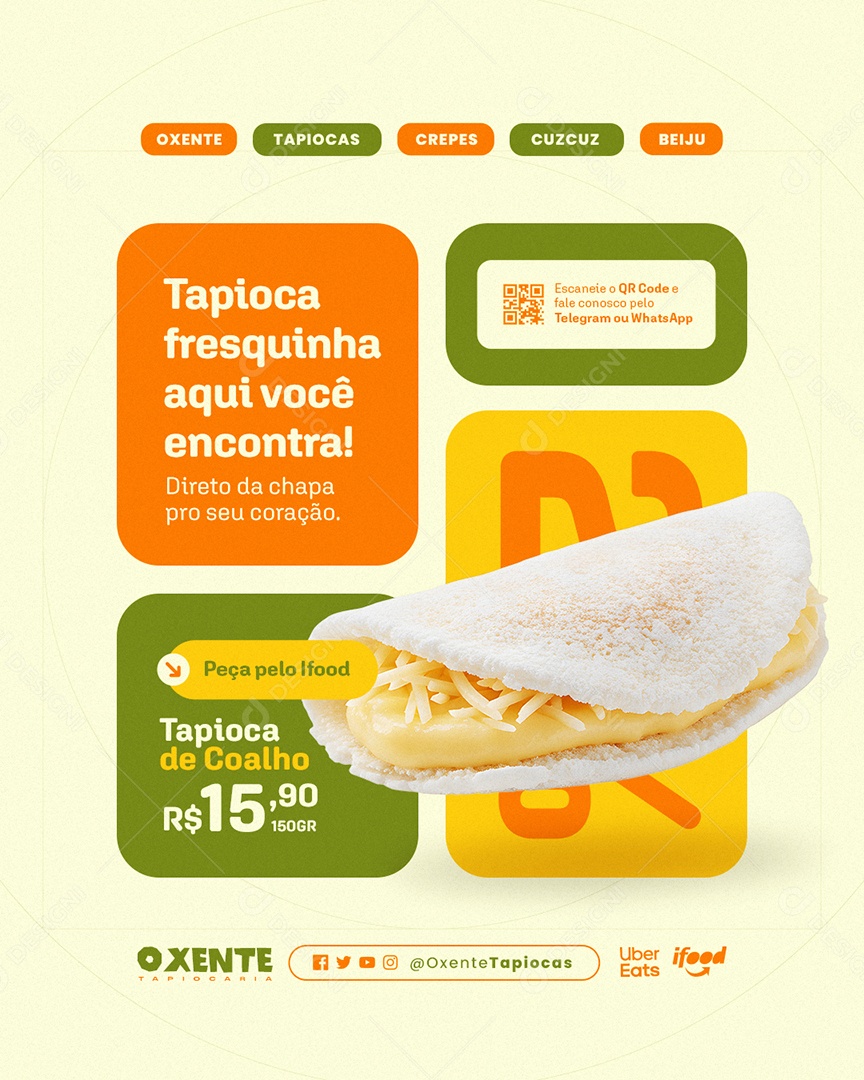 Tapiocaria Tapioca de Coalho Tapioca Fresquinha Social Media PSD Editável