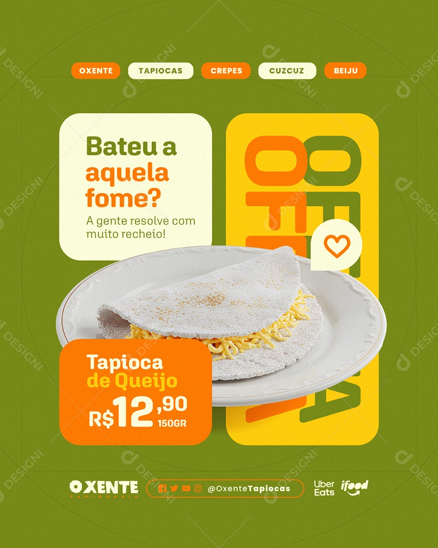 Tapiocaria Tapioca de Queijo Bateu a Aquela Fome Social Media PSD Editável
