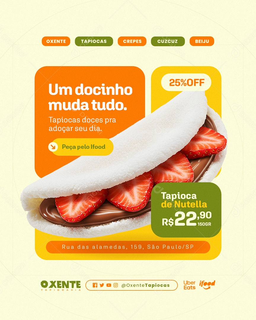 Tapiocaria Tapioca de Nutella Um Docinho Muda Tudo Social Media PSD Editável