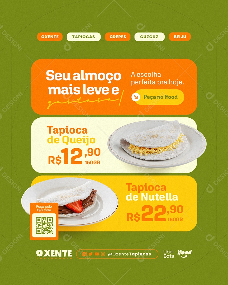 Tapiocaria Tapioca de Queijo Seu Almoço Mais Leve Social Media PSD Editável