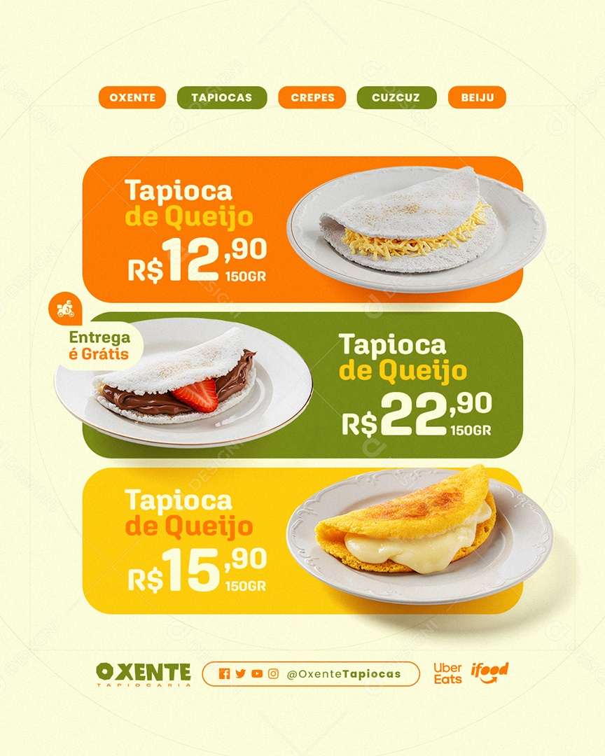 Tapiocaria Tapioca de Queijo Entrega Grátis Social Media PSD Editável