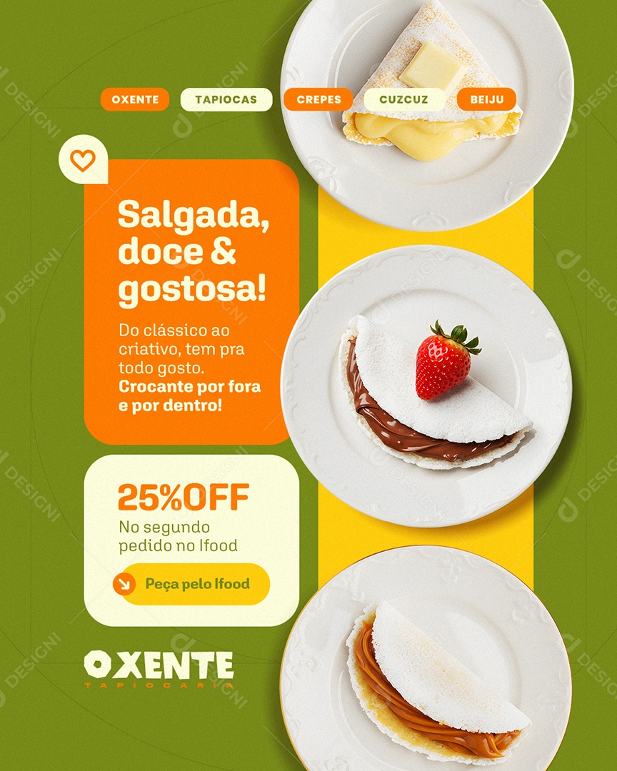 Tapiocaria Salgada Doce e Gostosa Social Media PSD Editável