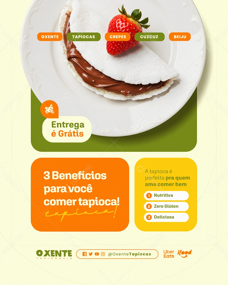 Tapiocaria Três Benefícios para Você Comer Tapioca Social Media PSD Editável