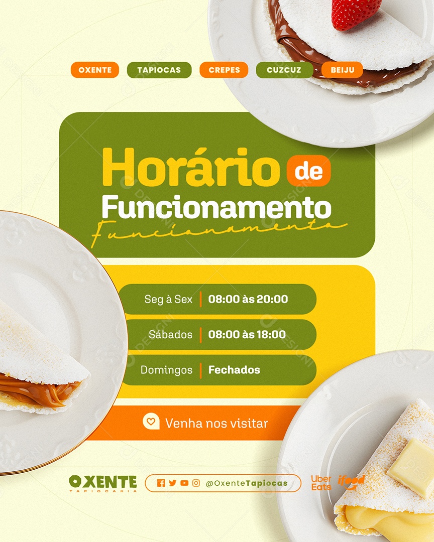 Tapiocaria Horário de Funcionamento Social Media PSD Editável