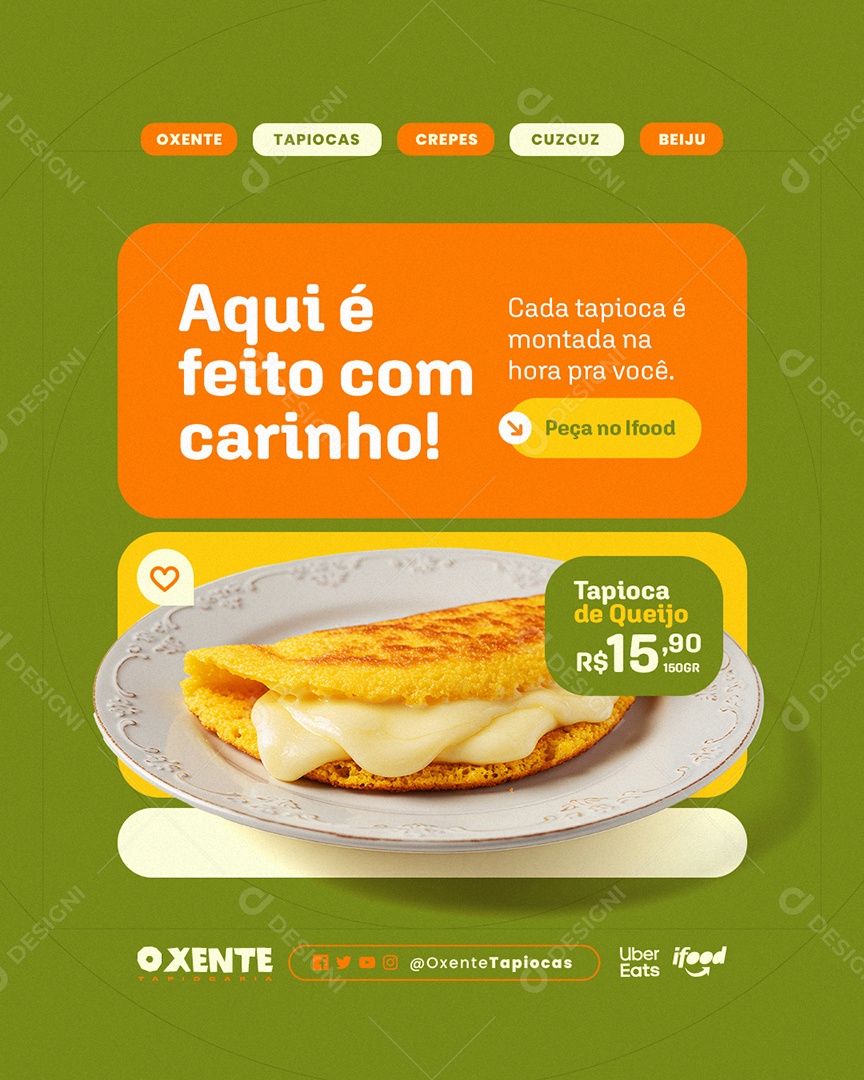 Tapiocaria Aqui é Feito com Carinho Tapioca de Queijo Social Media PSD Editável