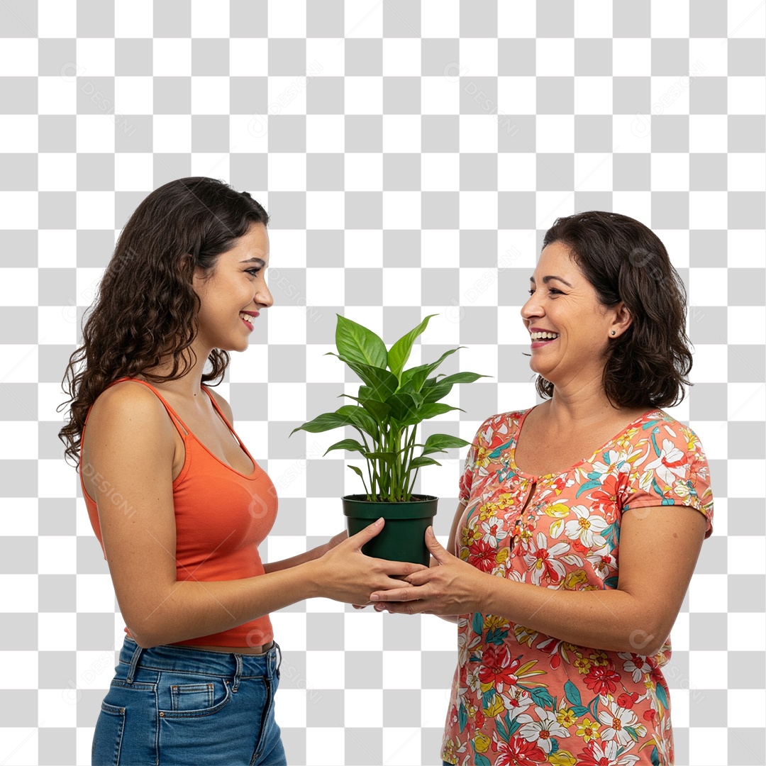 Dia das Mães Filha Presenteando sua Mãe com um Vaso de Planta PNG Transparente