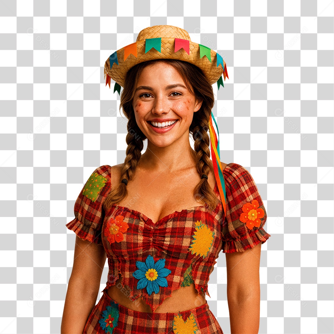 Mulher com Roupa Junina PNG Transparente