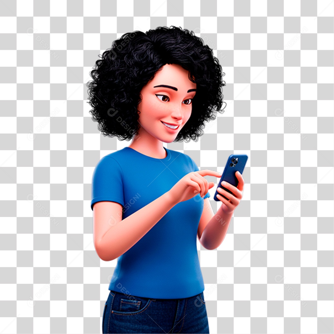 Mulher Mexendo no Celular PNG Transparente