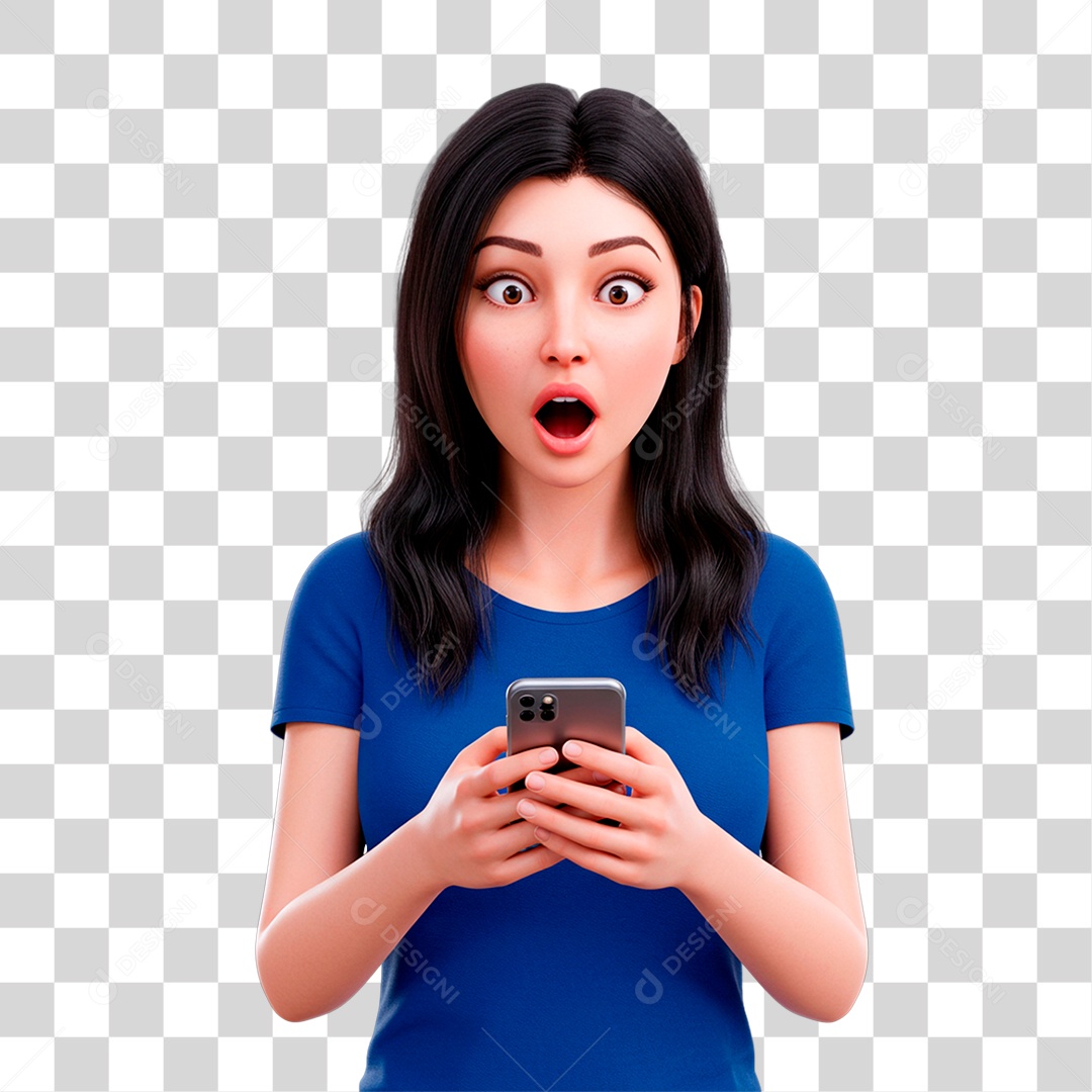 Mulher Mexendo no Celular PNG Transparente