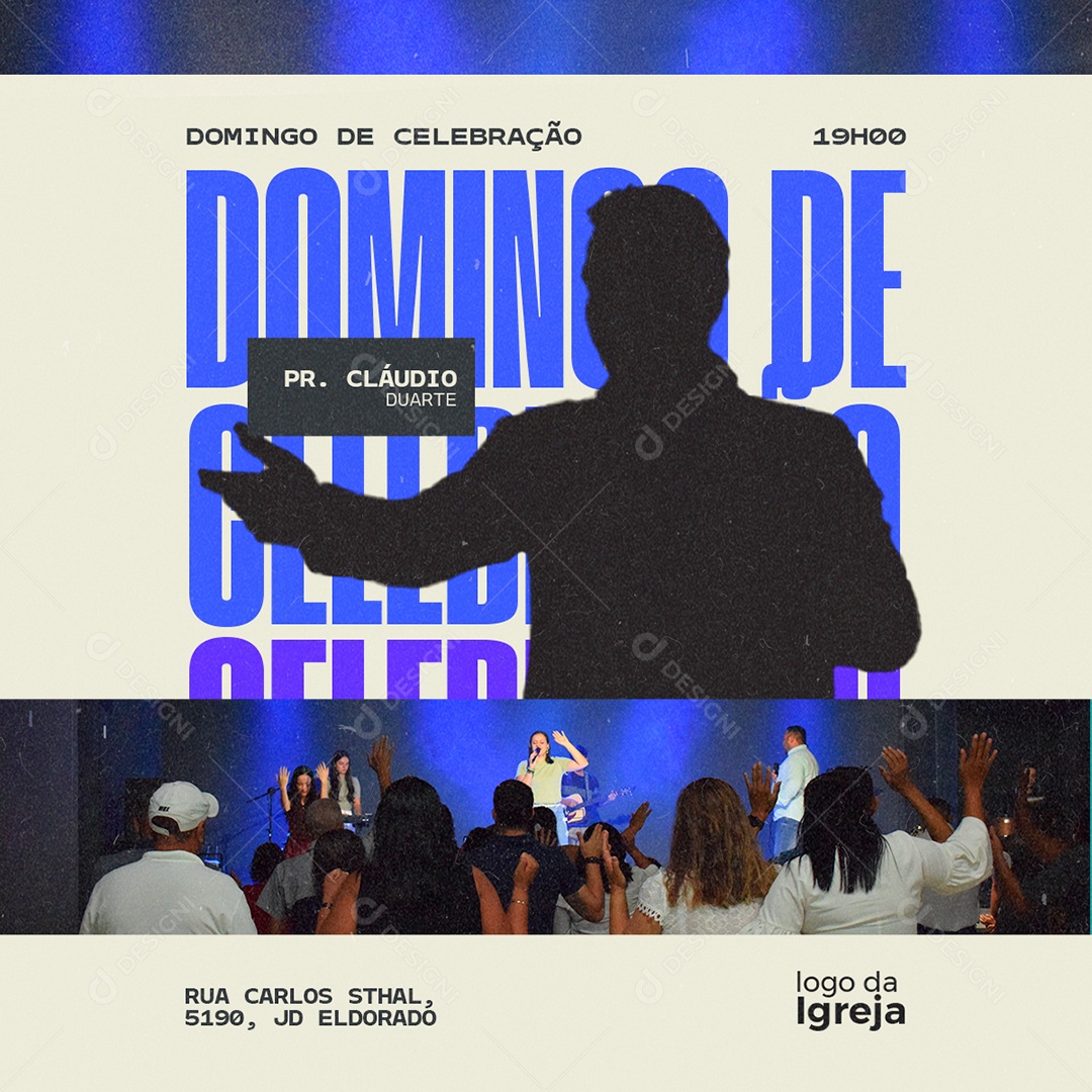 Gospel Culto Domingo de Celebração Social Media PSD Editável