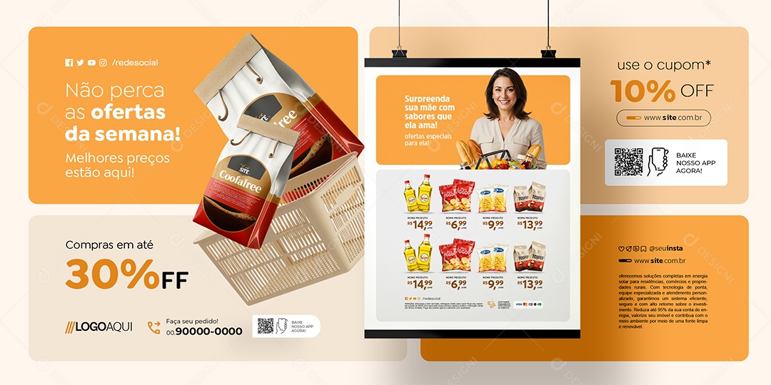 Carrossel Ofertas Supermercado Melhores Preços Social Media PSD Editável