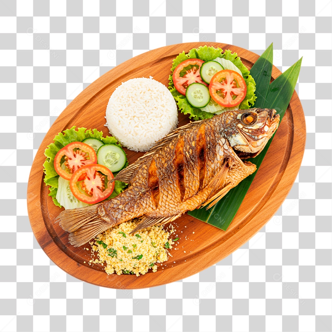 Peixe Assado Sobre Tábua PNG Transparente