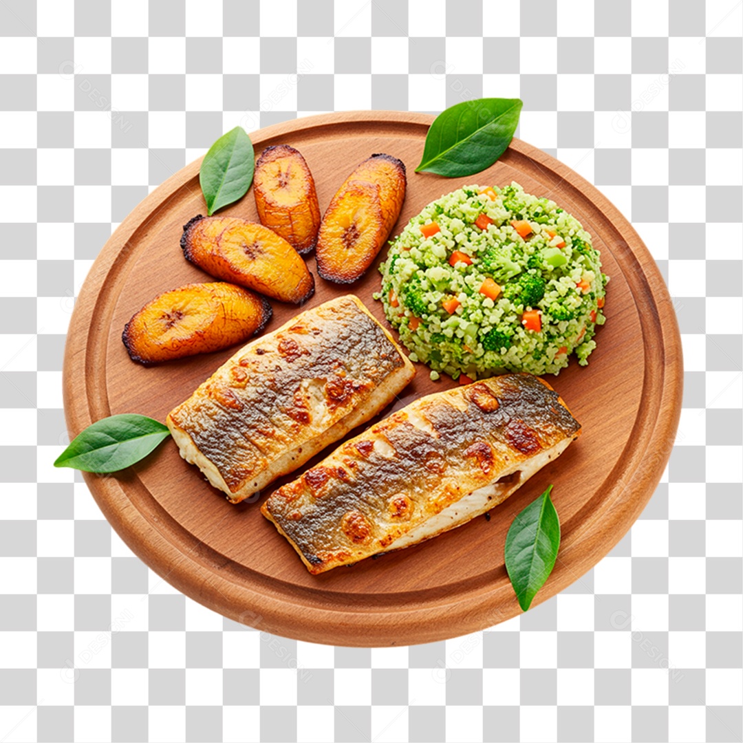 Peixe Grelhado Sobre Tábua PNG Transparente