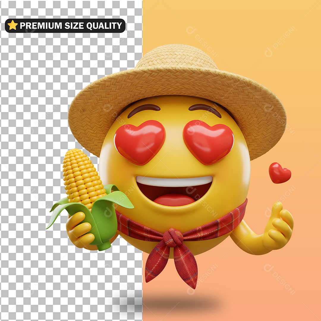 Emoji de São João Segurando Milho Elemento 3D para Composição PSD