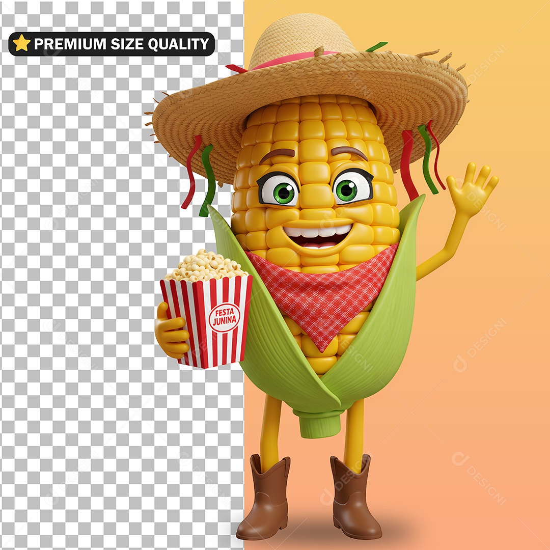 Milho Caipira Personagem de São João Elemento 3D para Composição PSD
