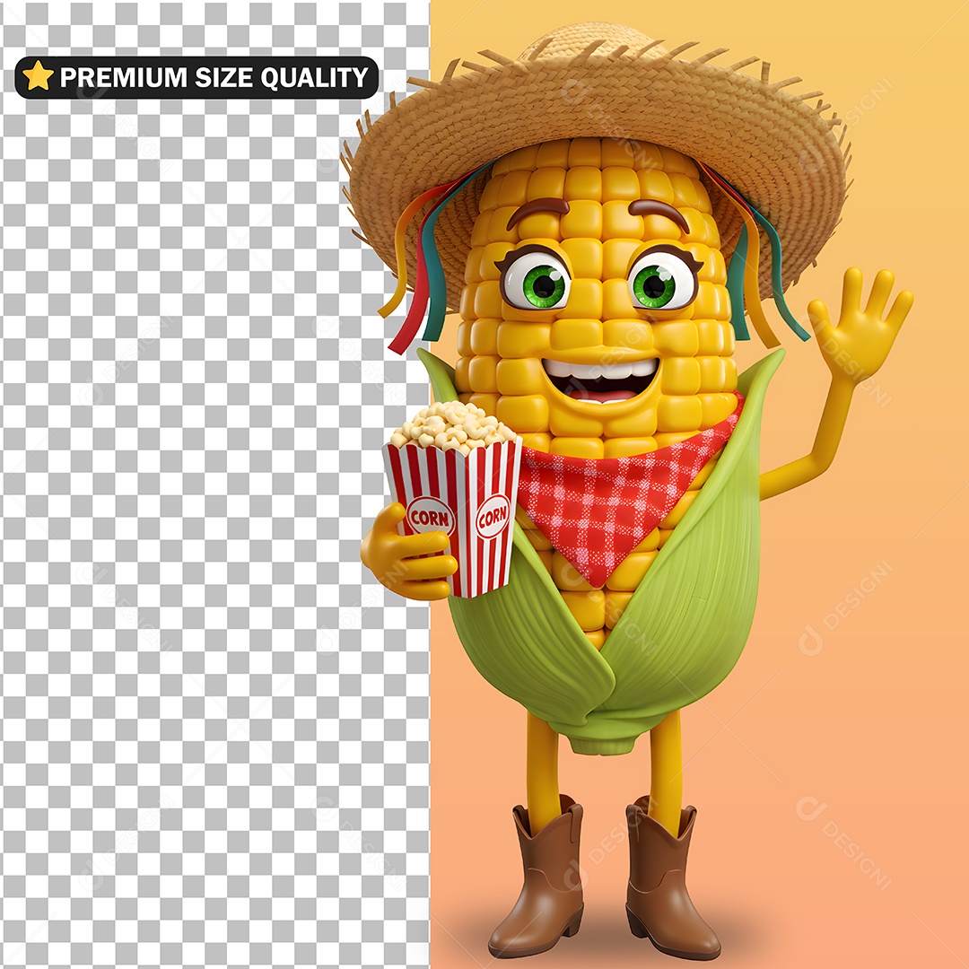 Milho Caipira Personagem de São João Elemento 3D para Composição PSD