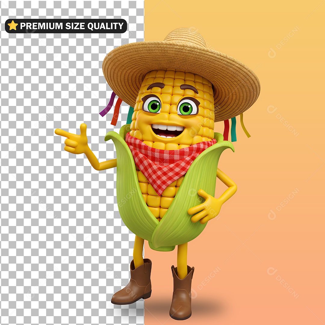 Milho Caipira Personagem de São João Elemento 3D para Composição PSD