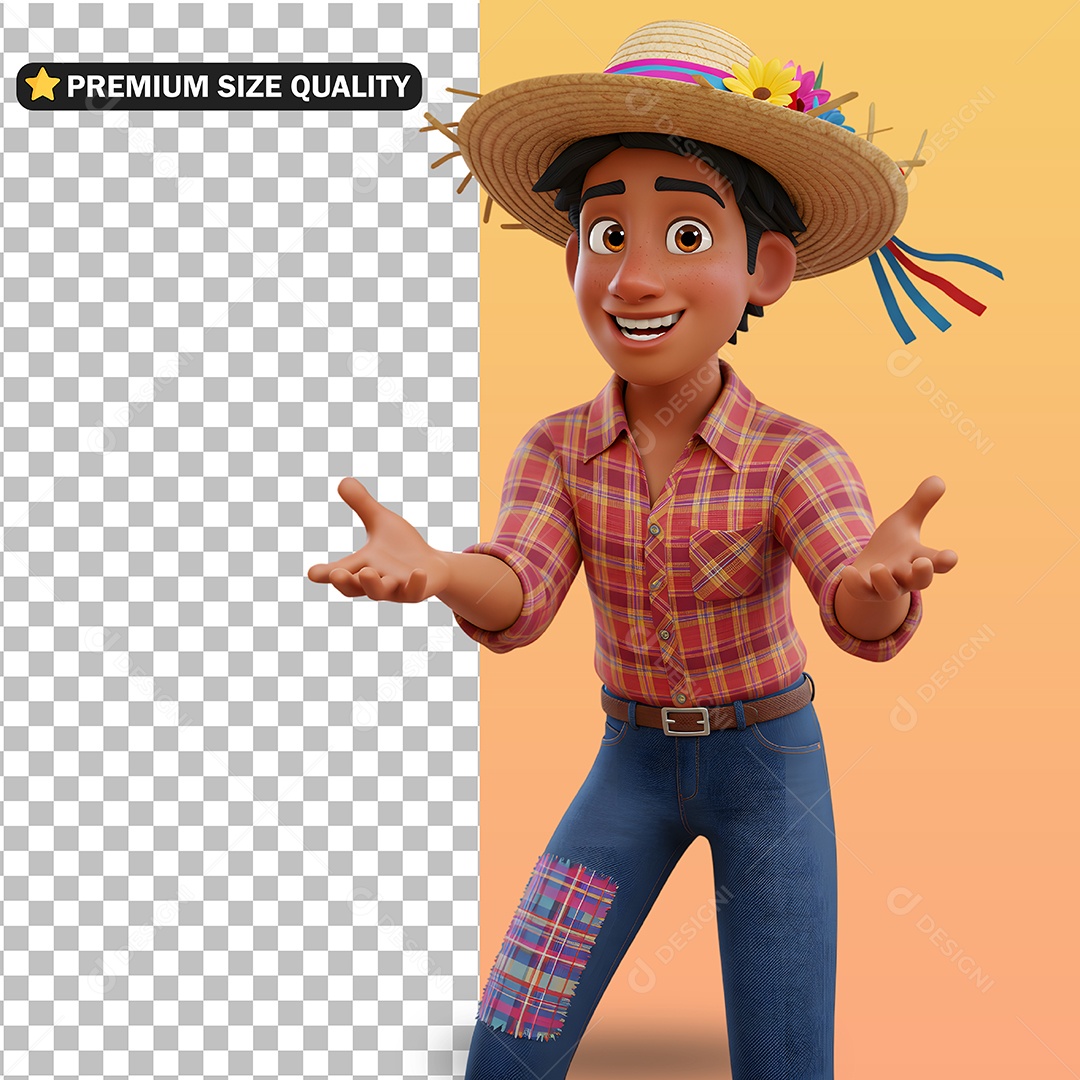 Personagem Em Roupa de São João Feliz Elemento 3D para Composição PSD