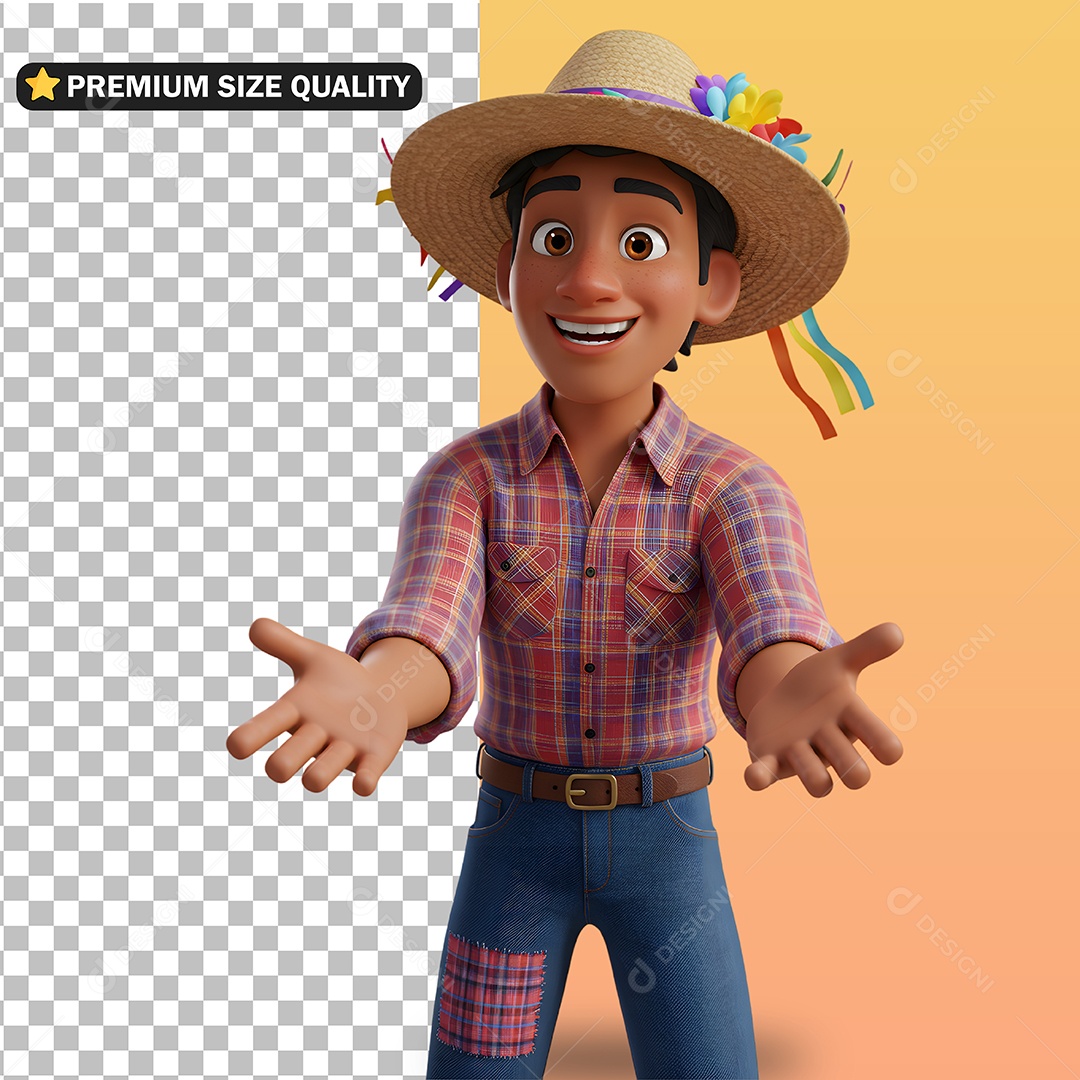 Personagem Em Roupa de São João Feliz Elemento 3D para Composição PSD