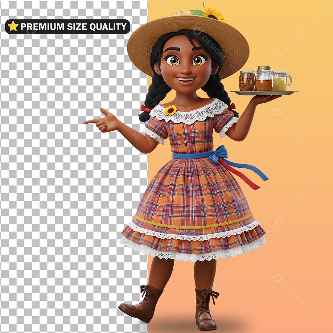 Personagem Mulher Em Vestido de São João Elemento 3D para Composição PSD