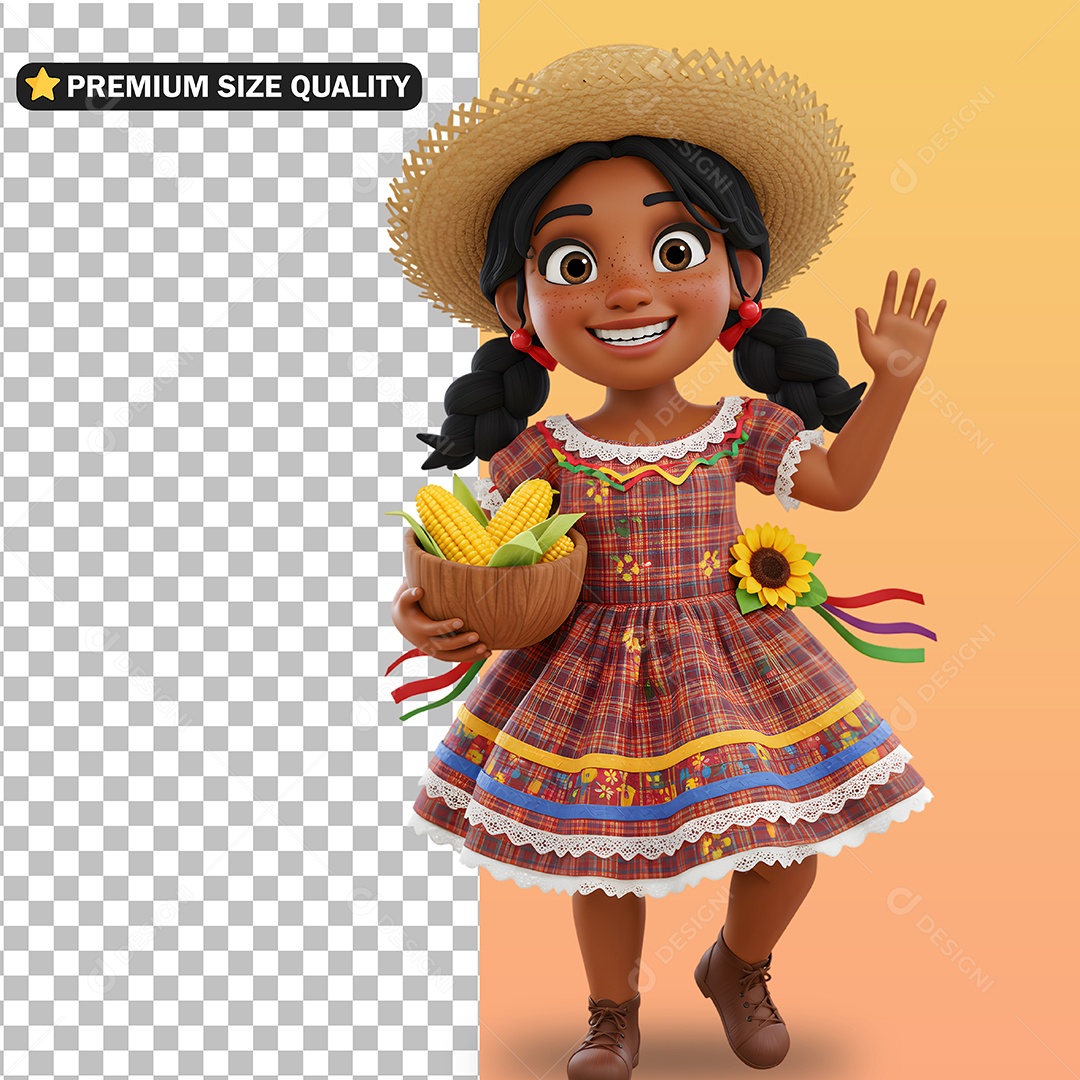 Personagem Mulher Em Vestido de São João Elemento 3D para Composição PSD