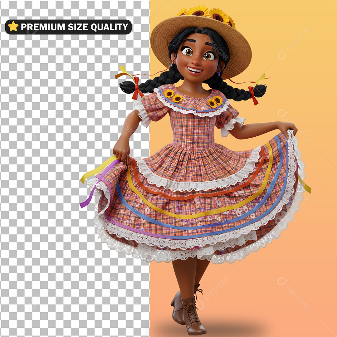 Personagem Mulher Em Vestido de São João Elemento 3D para Composição PSD