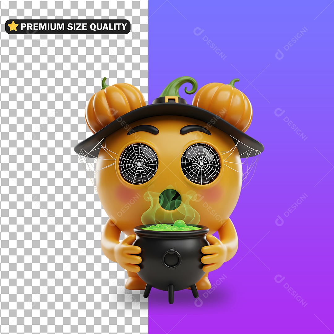 Emoji de Halloween Com Caldeirão Elemento 3D Para Composição PSD