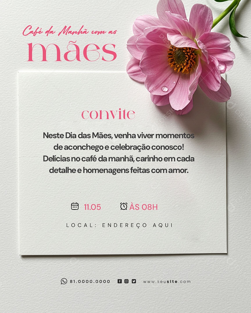 Convite Feliz Dia das Mães 11 de Maio Social Media PSD Editável