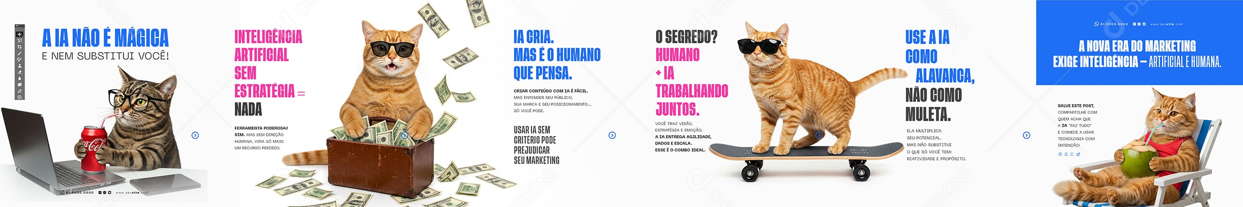 Carrossel Marketing Digital Inteligência Artificial Social Media PSD Editável