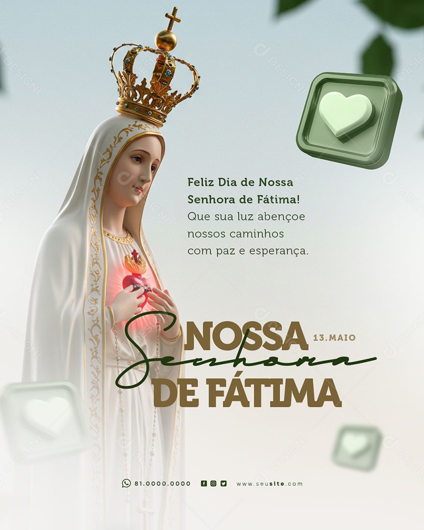 Dia de Nossa Senhora de Fátima 13 de Maio Social Media PSD Editável