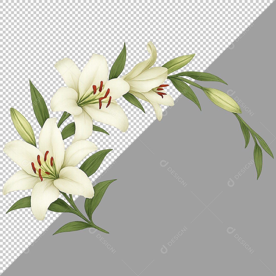 Elemento 3D Flor Lírio para Composição PSD