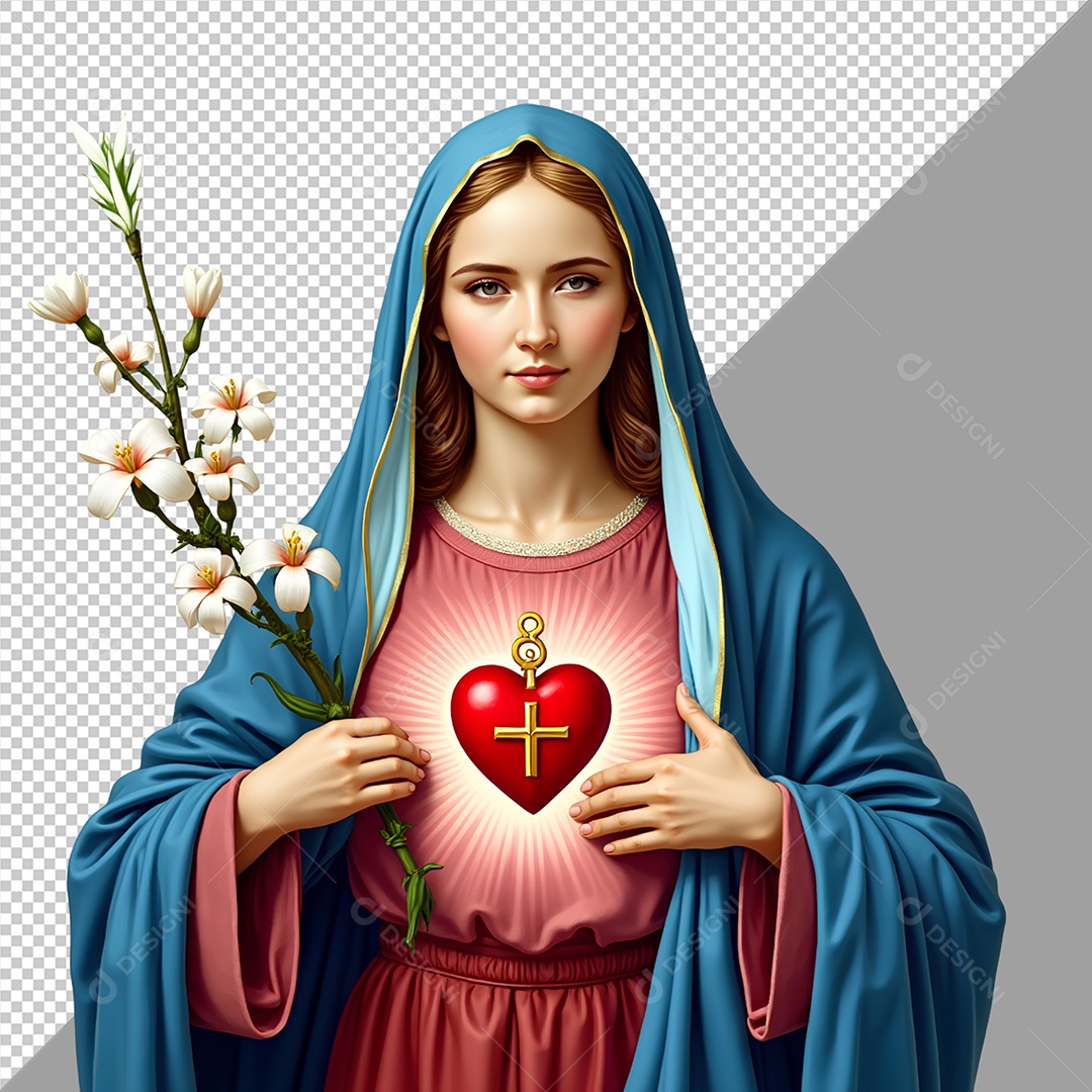 Personagem 3D Imaculado Coração de Maria para Composição PSD