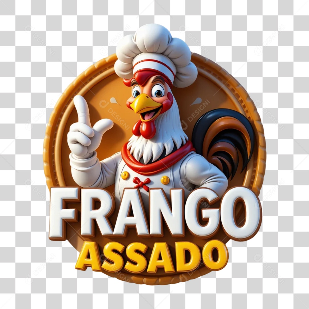 Selo 3D Frango Assado PNG Transparente