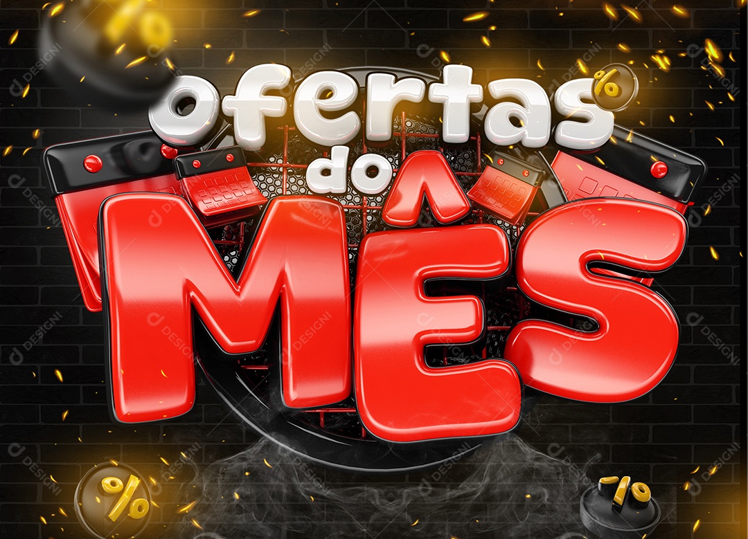 Selo 3D Ofertas Do Mês Para Composição PSD