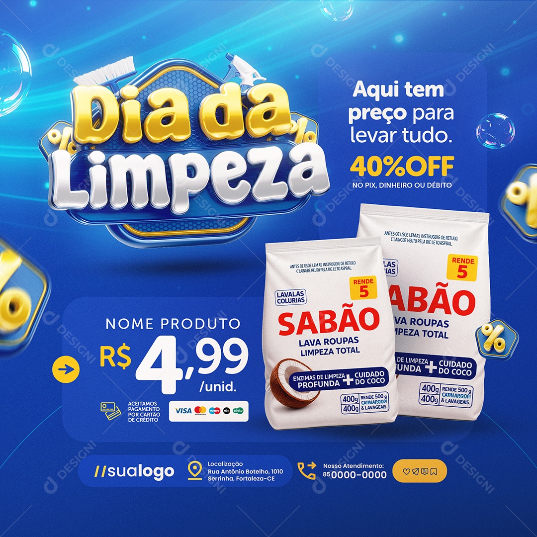 Dia da Limpeza Supermercado Sabão Social Media PSD Editável