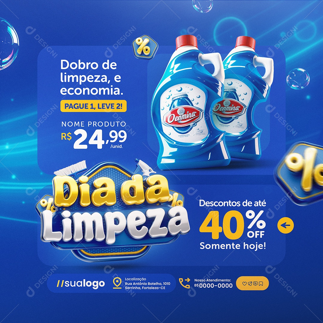 Dia da Limpeza Supermercado Dobro de Limpeza e Economia SocialMedia PSD Editável