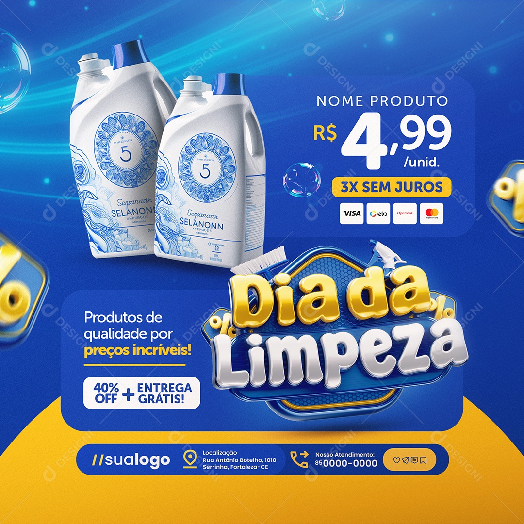 Dia da Limpeza Supermercado Preços Incrìveis Social Media PSD Editável