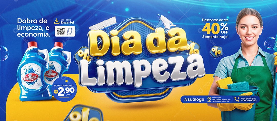 Banner Dia da Limpeza Supermercado Social Media PSD Editável