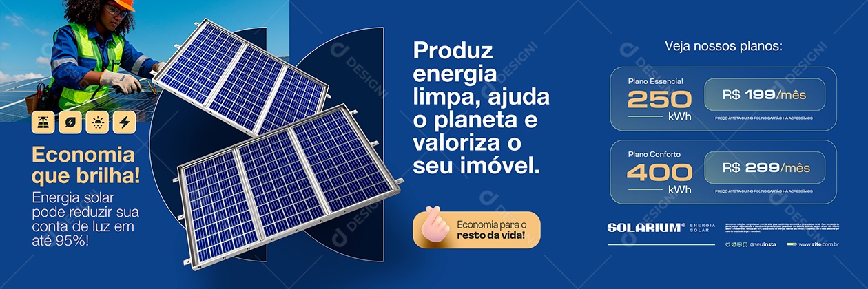 Banner Energia Solar Energia Que Brilha Social Media PSD Editável