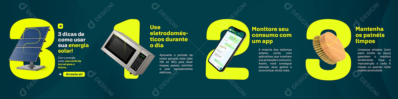 Carrossel Energia Solar Dicas de Como Usar Sua Energia Social Media PSD Editável