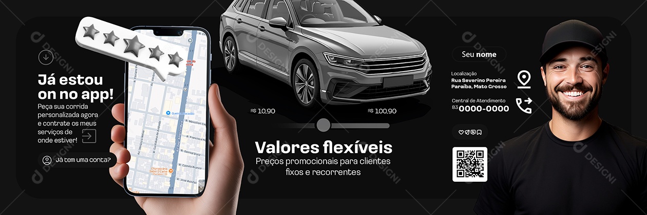 Carrossel Uber Valores Flexíveis Social Media PSD Editável