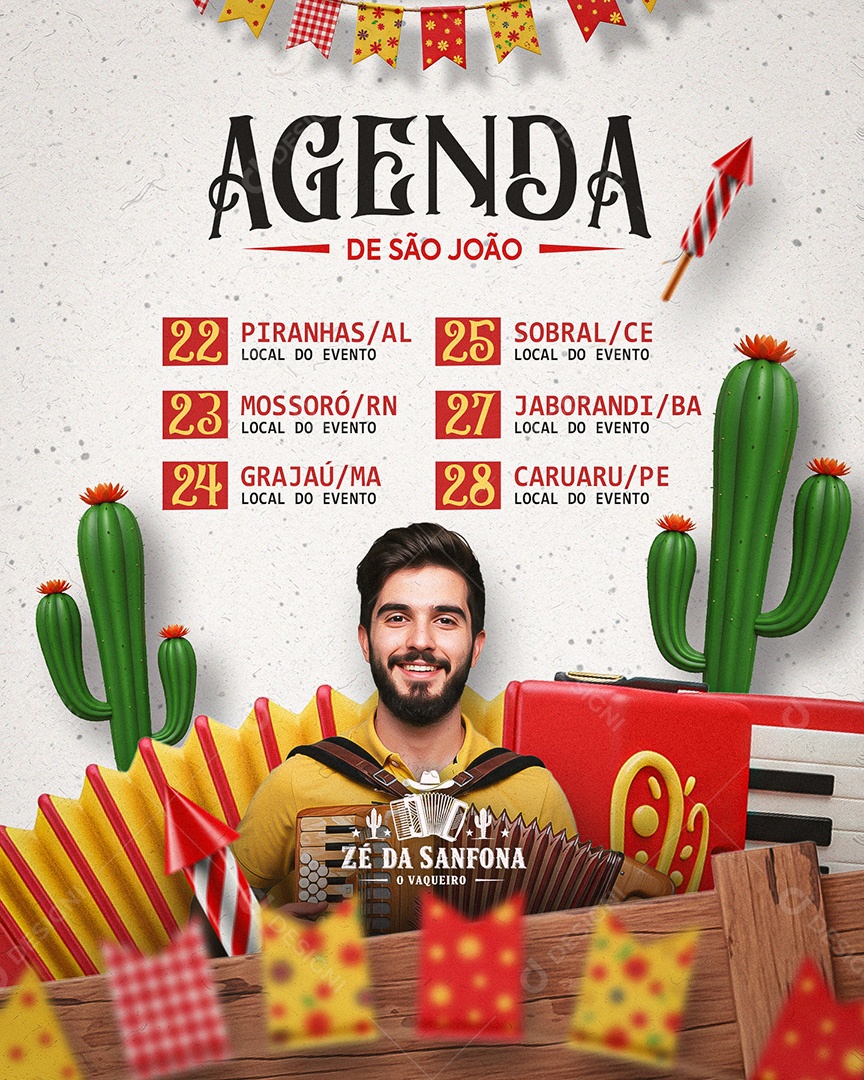 Flyer Agenda de São João Social Media Feed M2 PSD Editável
