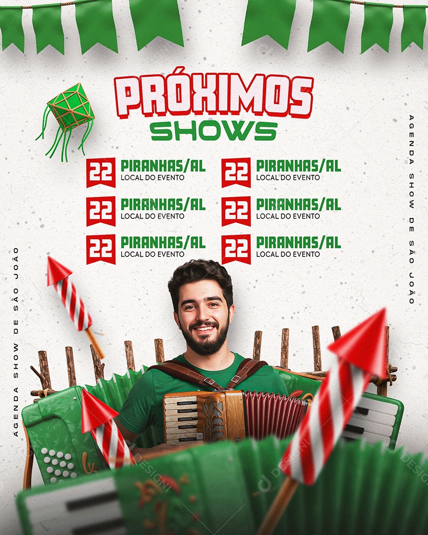 Flyer Próximos Shows de São João Social Media Feed PSD Editável